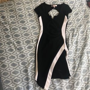 Black and white asymmetrical party dress